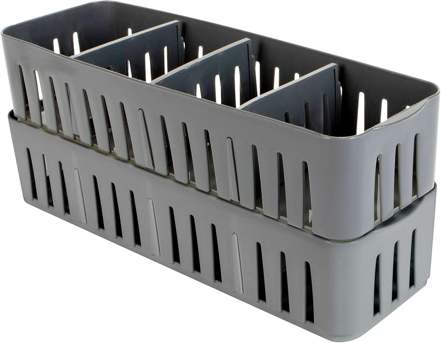 Simplify 4 Compartment Stackable Bin with Adjustable Dividers | Drawer Organizer | Storage Basket | Good for Office | Desk Supplies | Dorm |Bathroom | Accessories | Make Up | Grey
