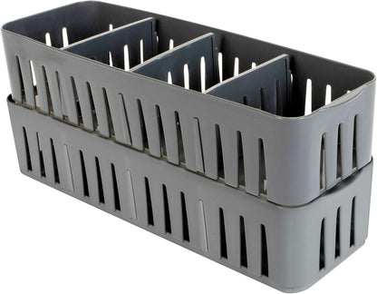 Simplify 4 Compartment Stackable Bin with Adjustable Dividers | Drawer Organizer | Storage Basket | Good for Office | Desk Supplies | Dorm |Bathroom | Accessories | Make Up | Grey