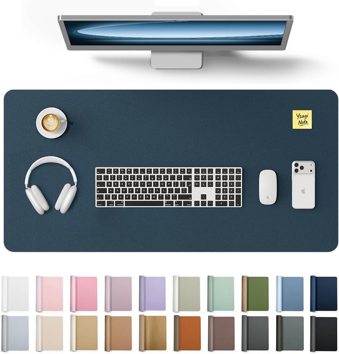 YSAGi Leather Desk Protector, Office Mat, Large Mouse Mat, Non-Slip PU Leather Blotter, Laptop Pad, Waterproof Writing Pad for Office and Home (Light Pink, 23.6" x 13.8") - Colors B