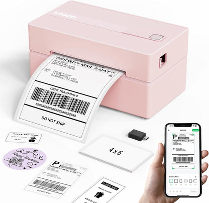 KNAON Bluetooth Thermal Shipping Label Printer, 4x6 Portable Thermal Address Label Printer for Small Business, Compatible with iPhone,Android,Windows,Mac–Works with Etsy Shopify USPS&More, White