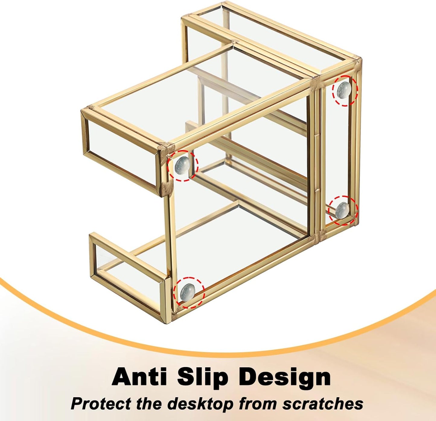 BTSKY Golden Glass 3x3 Inch Sticky Note Holder with Pen Slot, Elegant Post It Note Dispenser with Non-Slip Pads Clear Notepad Holder for Desk Organization Planning, Home Office Decor