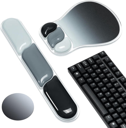 Ospelelf Mouse Pad with Wrist Rest Set Gel Ergonomic Keyboard Wrist Support Anti-Slip Rubber Bottom Office Women Desk Accessories for Computer, Laptop and Gaming, Black and Grey