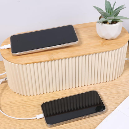 2Pcs Cable Management Box, 13 × 5.12 × 4.33 inch Plastic Cord Hider Box with Wood Lid, Hidden Storage Cord Organizer Box, Ample Internal Space Power Strips Cover Easy Access for Home Office