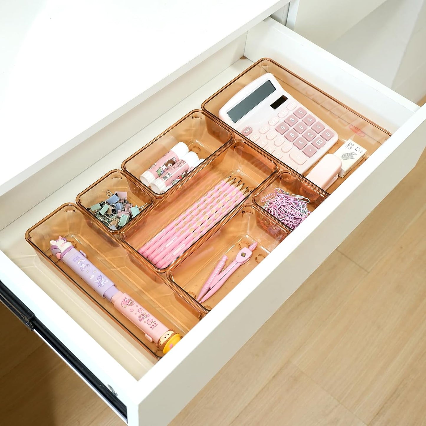 Clear Acrylic Drawer Organizers Set Storage for Makeup, Office Desk Small Vanity Trays for Drawer Bathroom Plastic Make up Organizers 25 Pcs