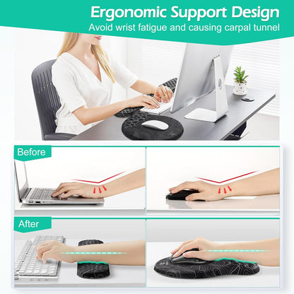 Gimars Elongate Smooth Lycra Fabric Ergonomic Mouse Pad Wrist Support, Gel Memory Foam Cushion Set Keyboard Wrist Rest Support, Pain Relieve for Computer, Laptop, Office, School, Home, Gaming, Black