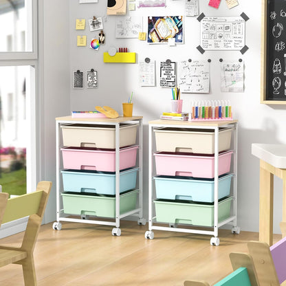 SYKIARIOL Utility Cart with 4 Drawers, Multipurpose Rolling Storage Cart with 4 Drawers and 2 Lockable Wheels, 4-Tier Rolling Storage Cart Organizer for Home Office Dorm, Bright White