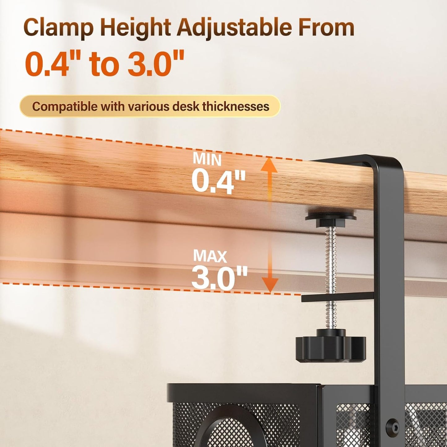 Under Desk Cable Management Tray White, Cinati Wire Organizers No Drill, Cable Tray with Clamp for Wire Management, Cord Organization Box for Office, Home - No Damage to Desk