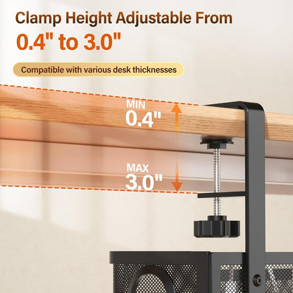 Under Desk Cable Management Tray White, Cinati Wire Organizers No Drill, Cable Tray with Clamp for Wire Management, Cord Organization Box for Office, Home - No Damage to Desk
