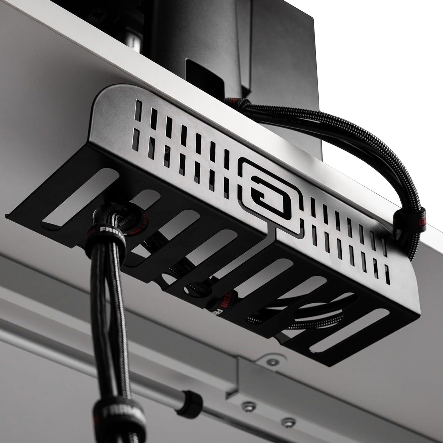 Gator Frameworks Metal Cable Management System - Mounts Under Desk for a Clutter Free Space with 1" Sapced Slots and (6) Cable Ties, (GFW-CBLMGM-MTL)