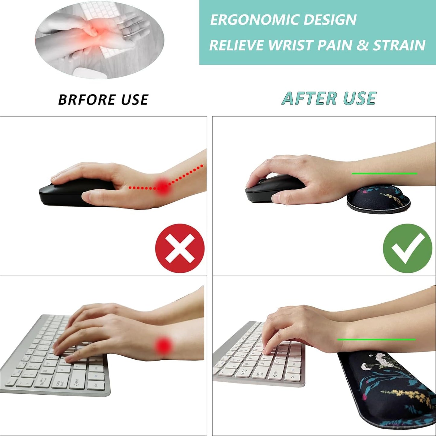 Keyboard Wrist Rest Mouse Wrist Support Set, Memory Foam Wrist Rest Pad for Computer Laptop Keyboard Mouse, Ergonomic Wrist Cushion Support for Typing Pain Relief, Gaming Home Office, Purple
