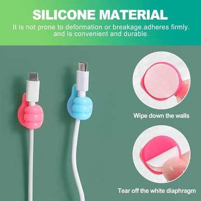 slaixiu 32PCS Creative Silicone Thumbs Up Wall Hooks - Self-Adhesive Cord & Cable Clips for Charging Cables, Wires & Pencils, Organizer for Desk, Office, Home