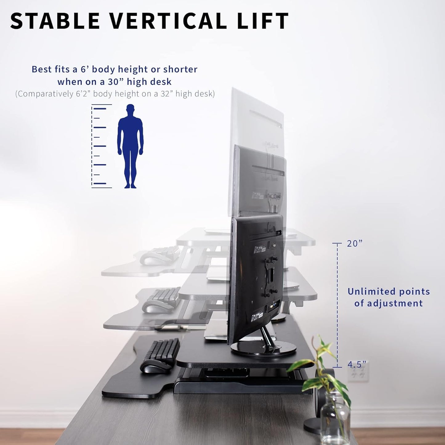 VIVO 26 inch Desk Converter, K Series, Height Adjustable Sit to Stand Riser, Dual Monitor and Laptop Workstation with Keyboard Tray, Black, DESK-V026KB