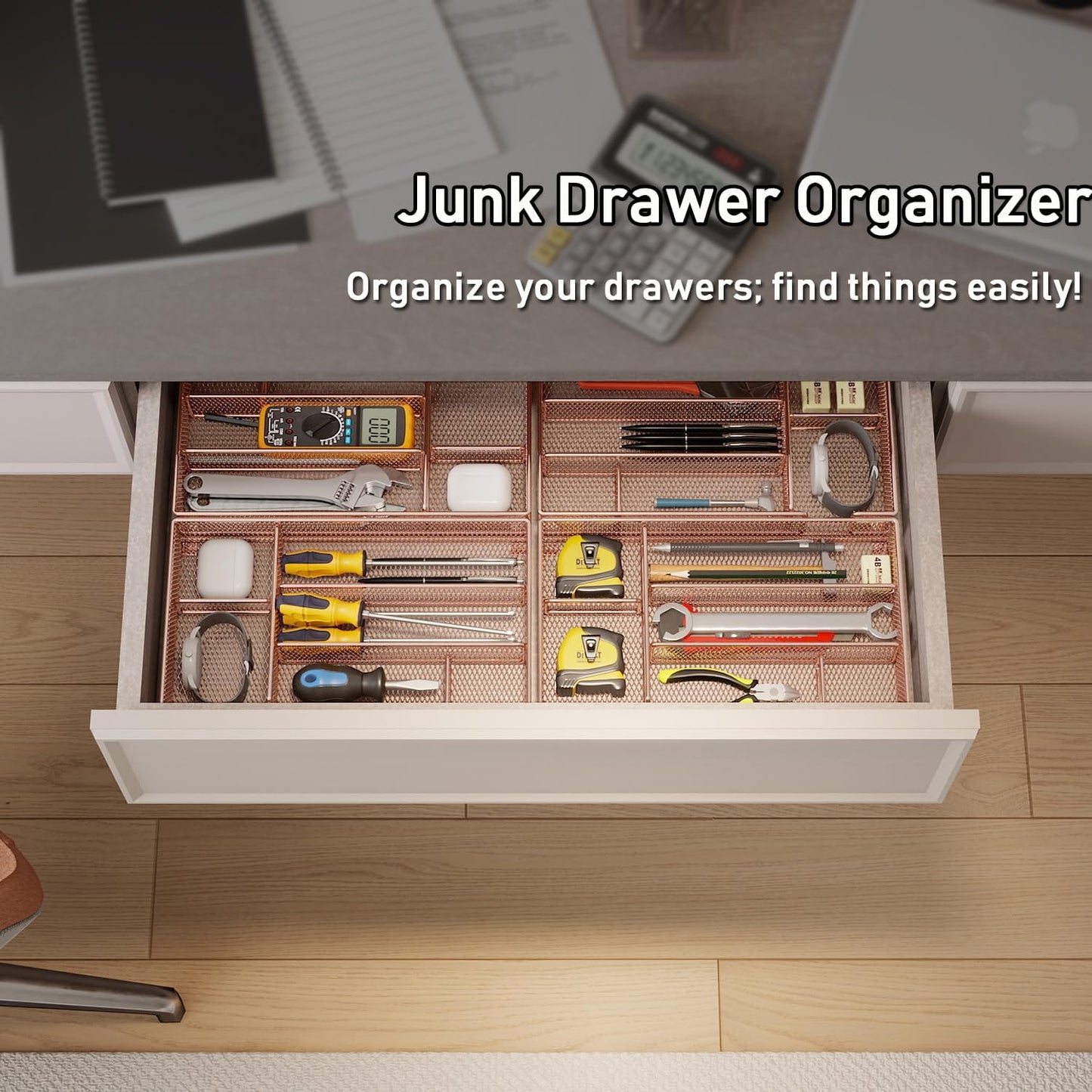 Desk Drawer Organizer Tray, Office Drawer Organizer, Workspace Organizers, Suitable for Tools, Pencils, Office Supplies Storage (Black)