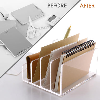 SANRUI 3 Compartments Mail Organizer Letter Holder for Desk ,Vertical Letter Holder,File Sorter Acrylic Desk Organizer Office Supplies,Clear