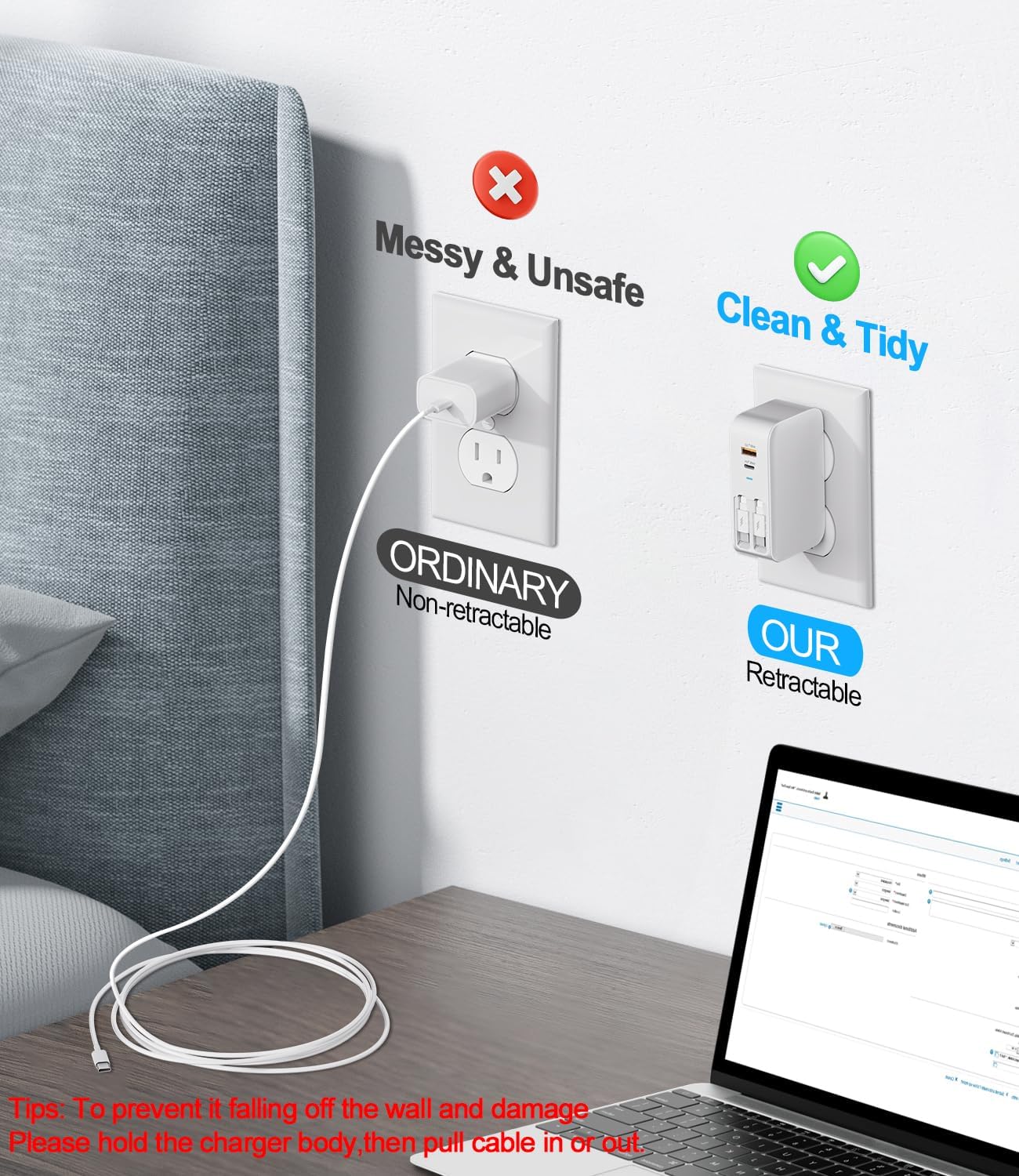 4 in 1 Retractable Wall Charger with Dual Cables,40W Retractable Phone Charger Wall Plug with Dual USB Ports,20W USB C Chargers Block Fast Charging for iPhone 17 16 15 14 13,LG, Galaxy S24 23,Pixel