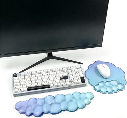 Gel Wrist Rest and Cloud Mouse Pad Support for Keyboard and Mouse - Ergonomic Pink Keyboard Wrist Pad Set for Typing Pain Relief/Computer/Laptop/Gaming/Home/Office (Cloud Shape, Gradient Blue Pink)
