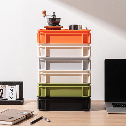 Stackable Organizer Boxes - Create Your Perfect Modular Desktop Storage System Office Desk Organizer Set15.8''*11''*3.26'' (Beige, 6Large)