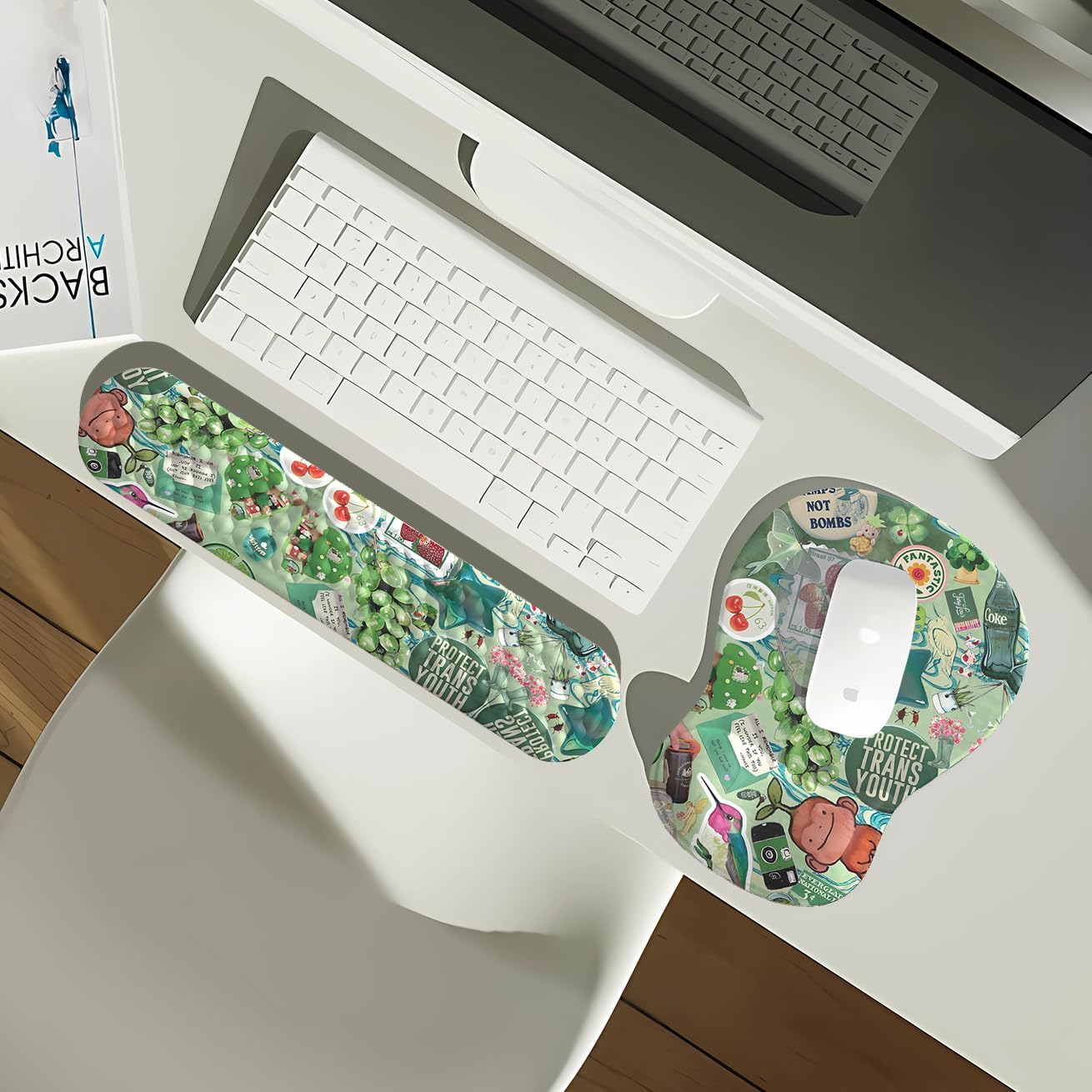 Ghost Book Mousepad with Wrist Rest Halloween Computer Keyboard Mouse Pad Black Cute, Mouse Pad with Wrist Rest for Computer Keyboard, 2 In1 Mousepad with Wrist Support Easy Typing&Relieve Wrist Pai