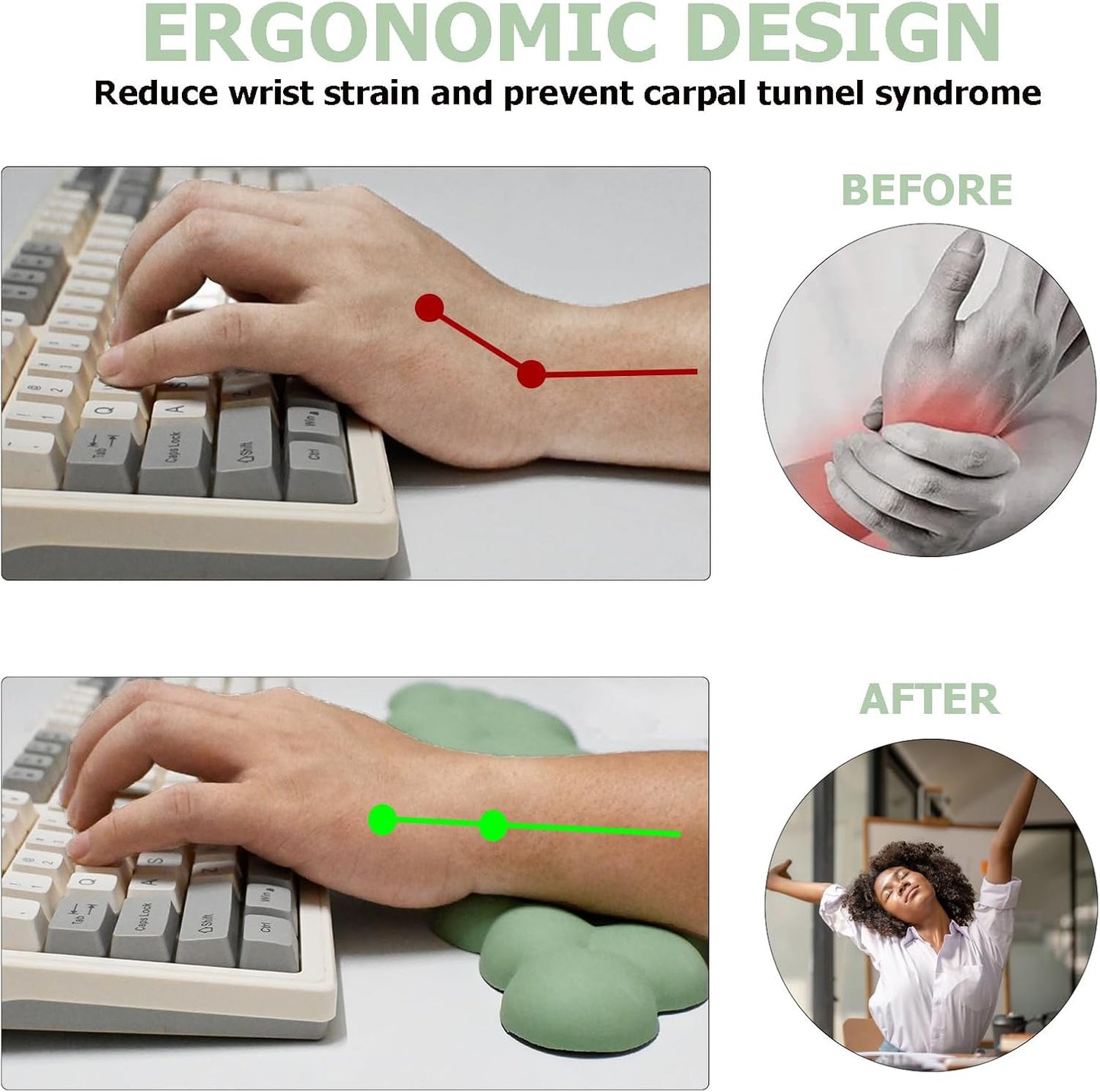 Ergonomic Keyboard Wrist Rest, PU Leather Memory Foam Cloud Wrist Rest for Computer Keyboard, Mouse Wrist Rest and Keyboard Pad for Gaming, Office, Computer, Laptop, Typing Pain Relief, Pastel Pink