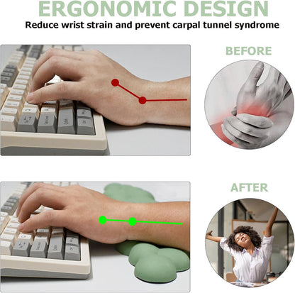 Ergonomic Keyboard Wrist Rest, PU Leather Memory Foam Cloud Wrist Rest for Computer Keyboard, Mouse Wrist Rest and Keyboard Pad for Gaming, Office, Computer, Laptop, Typing Pain Relief, Pastel Pink
