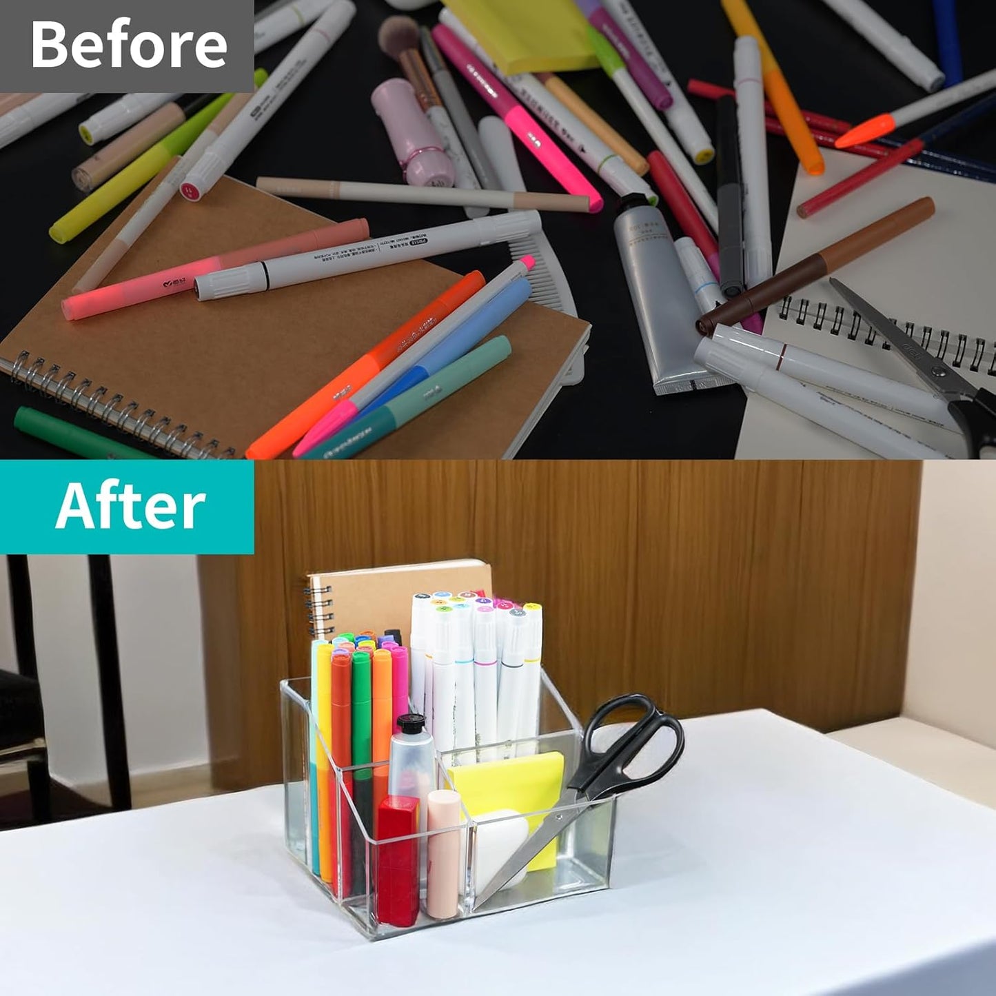 HSYMQ Acrylic Desk Organizers, Clear Pen Holder and Pencil Holder Display Stand for Office, School and Home