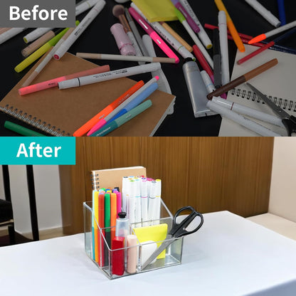 HSYMQ Acrylic Desk Organizers, Clear Pen Holder and Pencil Holder Display Stand for Office, School and Home