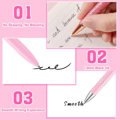 BESARTE 9 Pcs Pink Pens With Pen Holder for Desk, Fancy Pens Pink Mom Gifts Desk Accessories for Weddings Parties Mothers Day Gifts for Mom Wife