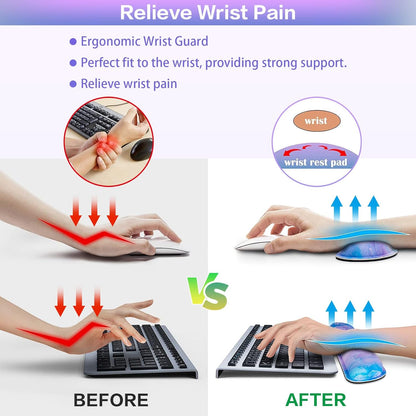 Desk Mat, Large Gaming Mouse Pad with Wrist Rest, 4in1 XXL Mousepad+Keyboard Wrist Rest+Mouse Pad Wrist Support+Cup Coaster Set Ergonomic Floral Computer Desk Arm Wrist for Decor Home Office Women