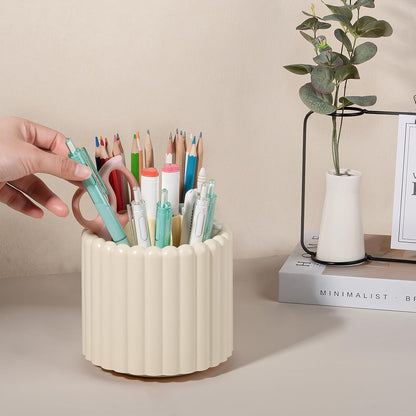 Anyoifax 360° Rotating Pen Holder 7 Slots Desk Organizer Removable Pencil Cup Plastic Art Supplies and Accessories Desktop Storage Box Caddy for Office, School, Home (White)