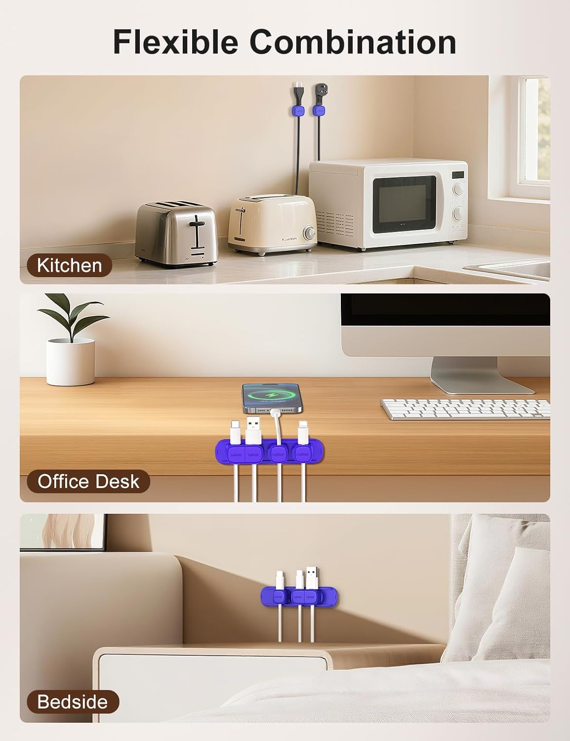 6 Pack Magnetic Cable Clips [1s Open/Lock], Laitver Cord Organizer Holder Strong Adhesive Desk Cable Management- Organize Charging Cords Neatly for Home, Office, Car,Desk, Nightstand