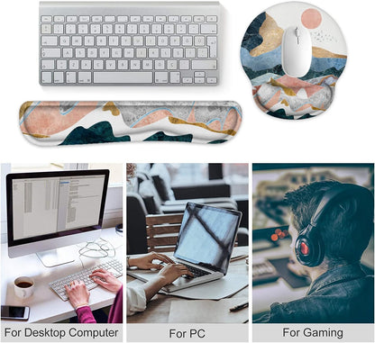 LATEEFAH Mouse Pad with Wrist Rest, 3-in-1 Gaming Mouse Pad, Keyboard Wrist Rest, Ergonomic Memory Foam Mousepad with Wrist Support for Computer Keyboard