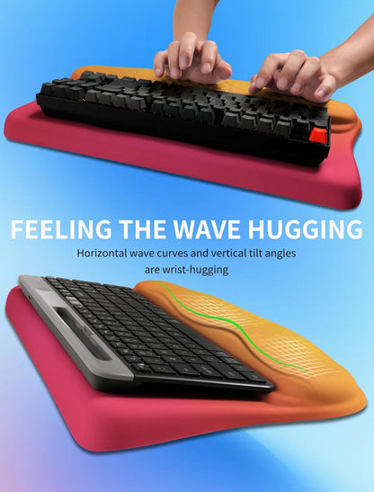 Ergonomic Wave Wrist Rest with Keyboard Stand, Cushioned Palm Rest, Comfortable Integrated Memory Foam for Natural Typing and Relieve Wrist Pain, Dark Night Black