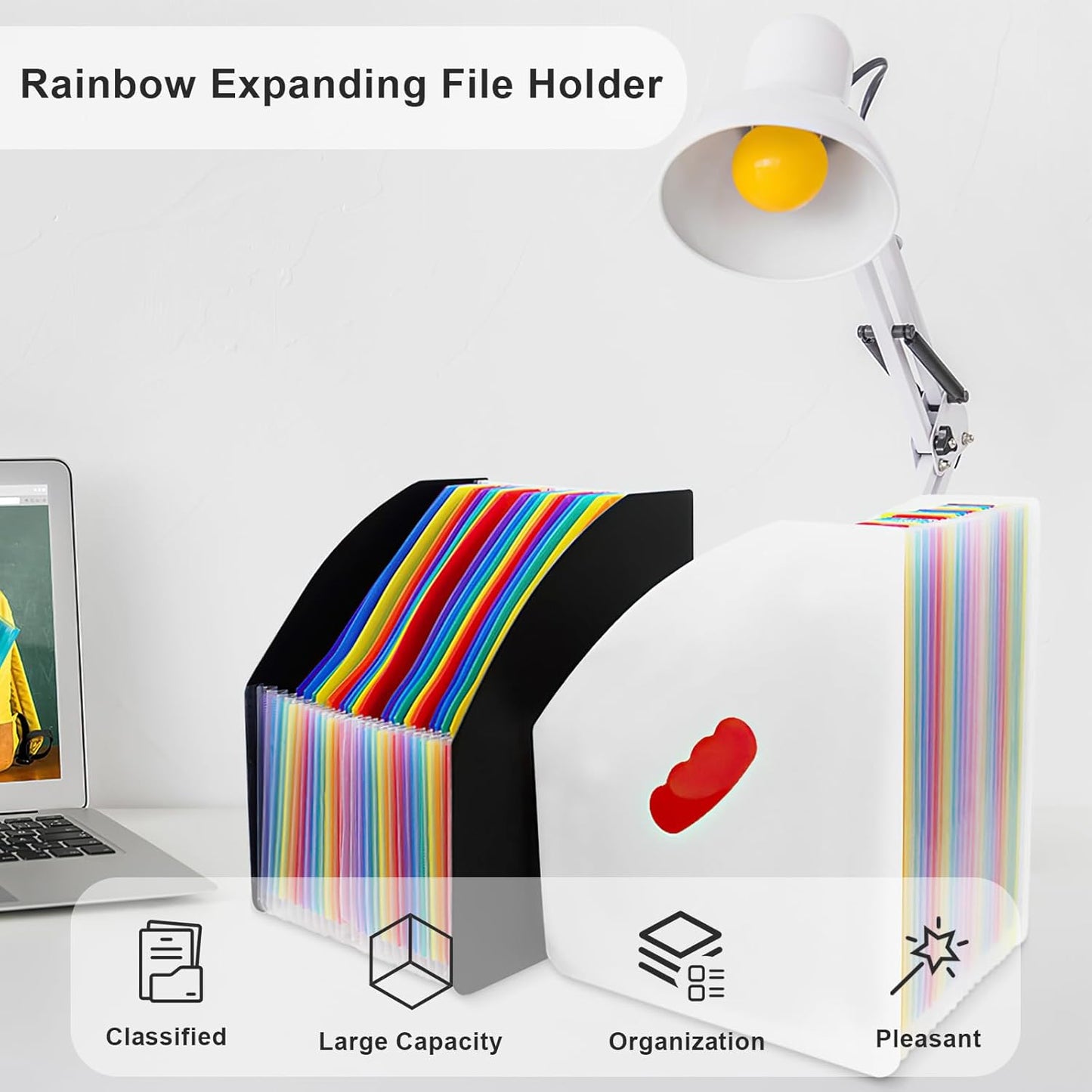SAYEEC Rainbow Expanding File Holder Standing A4 Vertical Mini Book Organizer Magazine Basket Desktop 13 Pockets Files Folder with Handle for Students Examination Paper Bills Office Study