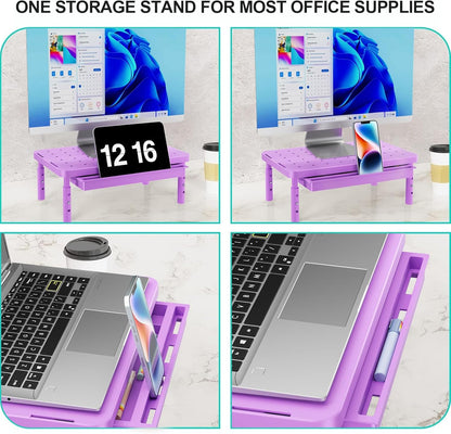 WALI Computer Monitor Stand with Storage, Desk Monitor Riser 3 Height Adjustable, Laptop Riser with Airflow Vents, Desk Organizer for Computer, Laptop, Printer (PTT002-B), 1 Pack, Black