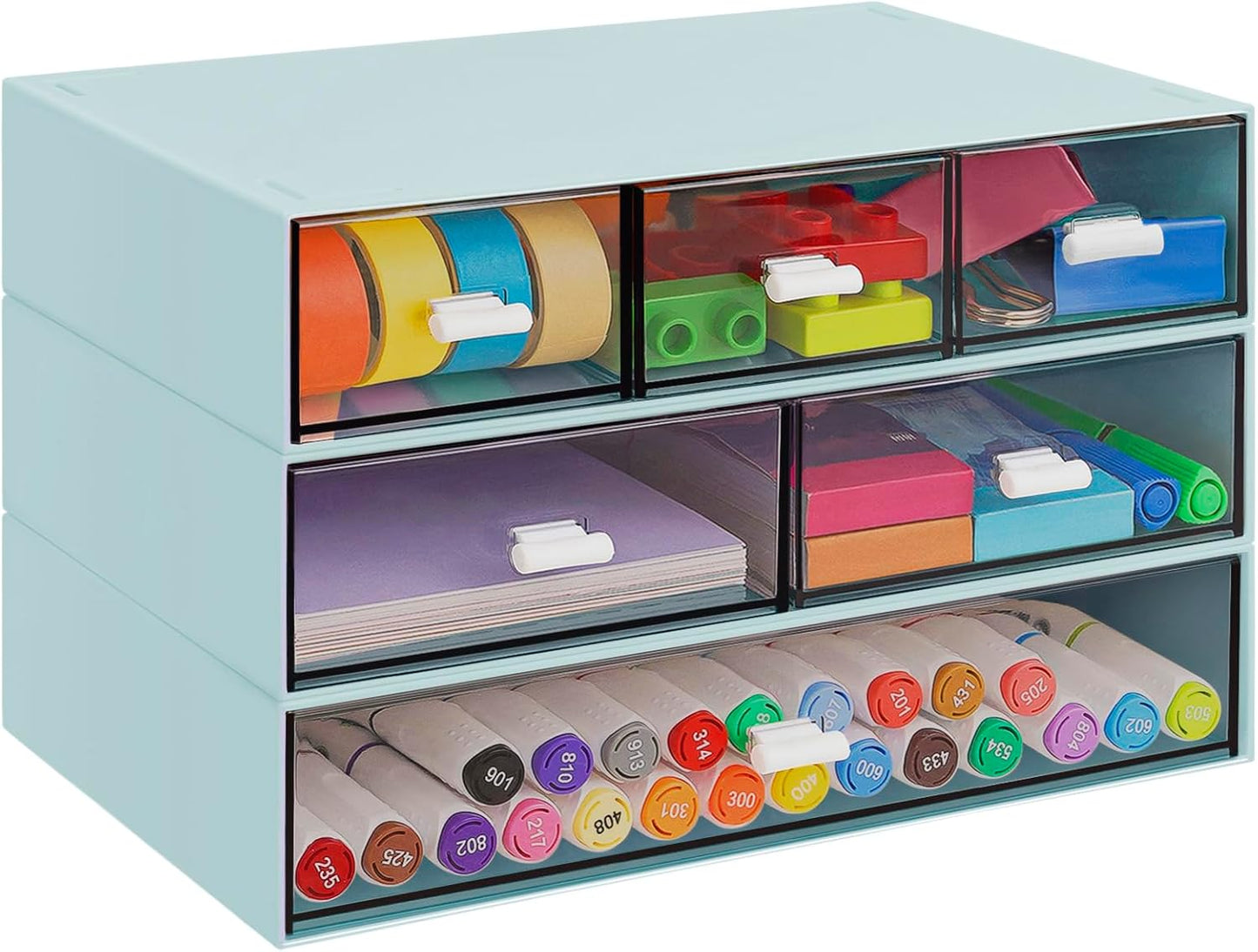 3 Tier Stackable Desk Organizer with 6 Drawers, YOCOMEY Plastic Desktop Storage Box Drawers, Detachable Makeup Storage Office Stationery Supplies Organizer for Office School(Clear)