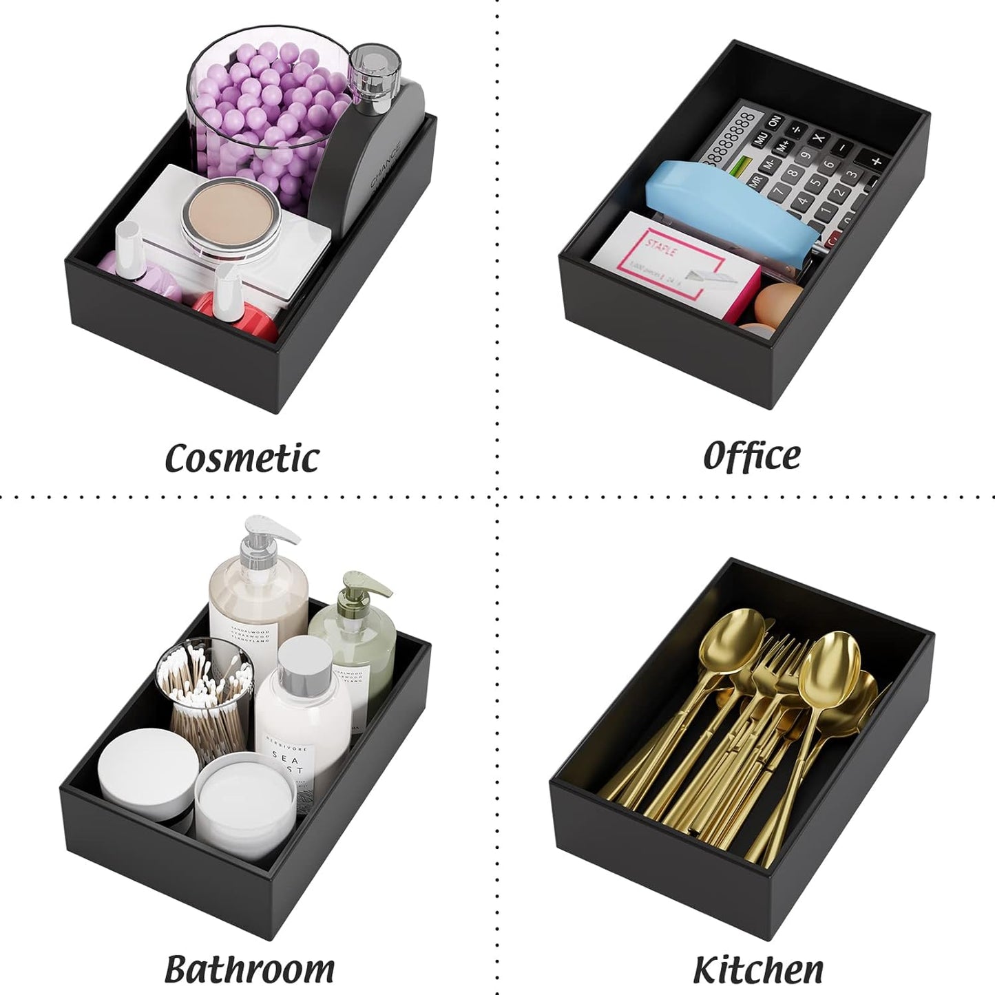 Black Bamboo Drawer Organizer - Silverware&Utensil Holder Organizer for Kitchen Drawers, Multi-Use Drawer Dividers Boxes for Bathroom Counter，Cabinet, Garage, Office Desk, Makeup, Jewelry (12"3"2.5")