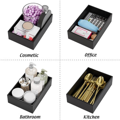 Black Bamboo Drawer Organizer - Silverware&Utensil Holder Organizer for Kitchen Drawers, Multi-Use Drawer Dividers Boxes for Bathroom Counter，Cabinet, Garage, Office Desk, Makeup, Jewelry (12"3"2.5")