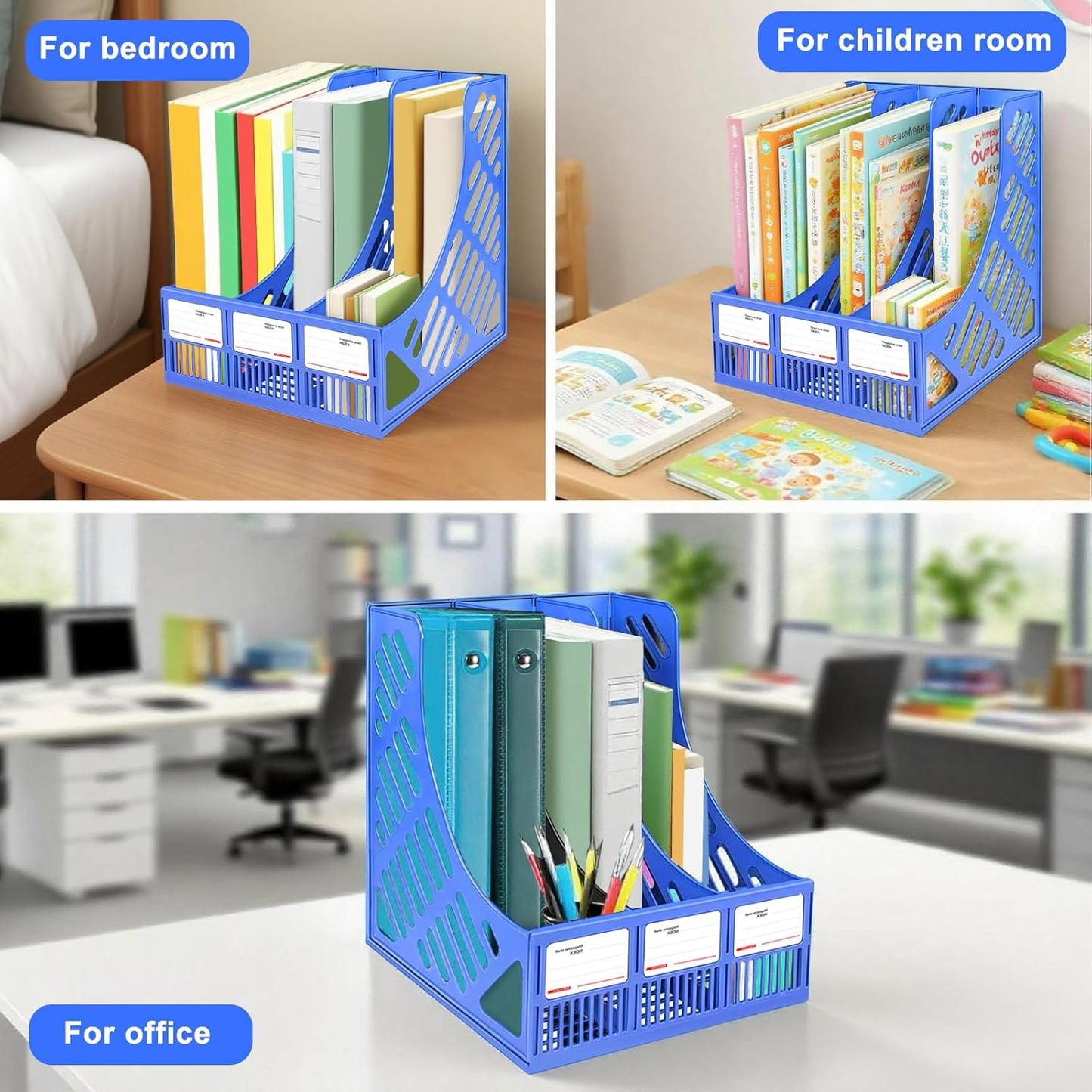 Desk File Organizer,3 Sections Upright Mesh Desktop Organizer,File Sorter Letter Paper File Holder for Home, Office & Classroom- Blue