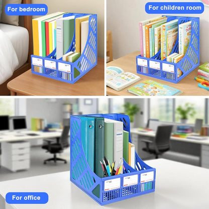 Desk File Organizer,3 Sections Upright Mesh Desktop Organizer,File Sorter Letter Paper File Holder for Home, Office & Classroom- Blue