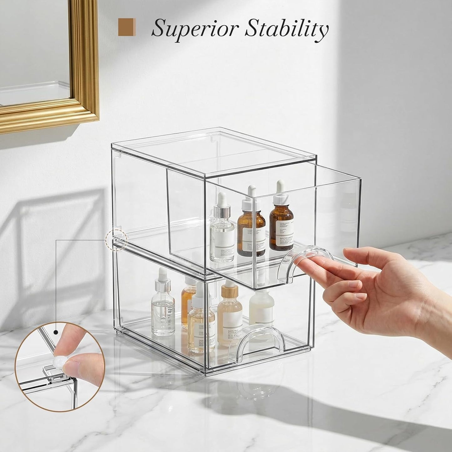 8 Pack Clear Stackable Acrylic Storage Boxes Storage Drawers, Storage Organizer, Clear Plastic Makeup Organizer, Ideal for Vanity, Cabinet, Desk Organization