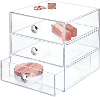 iDesign 3-Drawer Plastic Vanity Organizer, Compact Storage Organization Drawers Set for Cosmetics, Dental Supplies, Hair Care, Bathroom, Dorm, Desk, Countertop, Office, 6.5" x 6.5" x 6.5", White