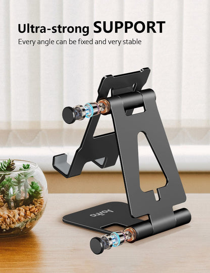 Aoviho Cell Phone Stand for Desk, Adjustable Desktop Phone Holder Stand, Foldable Moblie Phone Dock for iPhone17 16 15 14 13 12 11 Pro Xs Max Xr X 8 7 6 5 5s SE Nintendo Switch All Phones, Pink