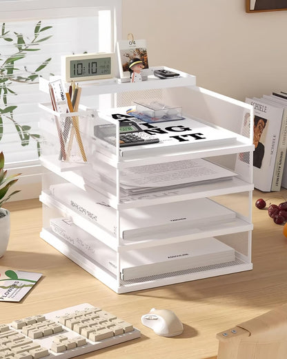 2/4/6 Tier Paper Organizer Letter Tray, Clear Acrylic Layer Stackable Paper Sorter, Plastic A4 Office File Folder Holder for for Desk Accessories, Notes, Pens, File, Document (Clear, 4 Tier)
