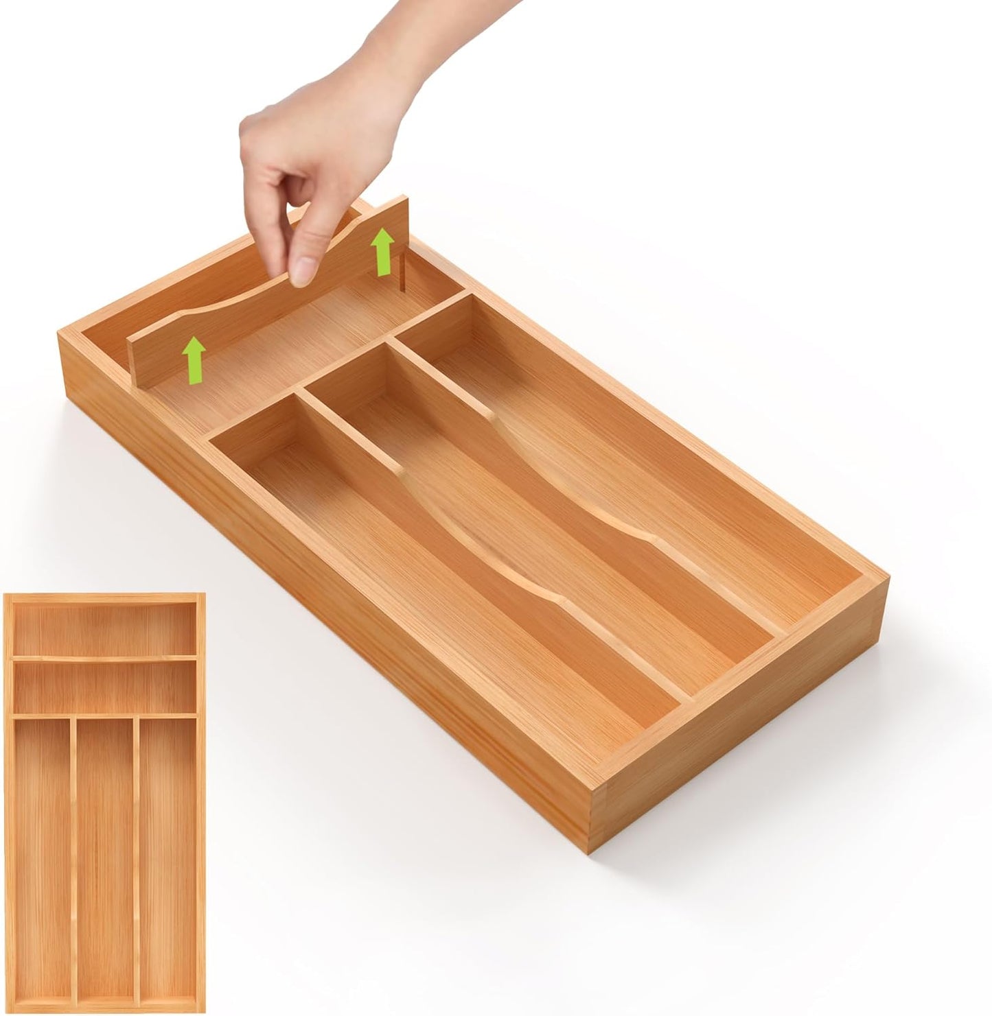 Unibambou Bamboo Utensil Drawer Organizer, Silverware Tray Organizer, Kitchen Drawer Organizer for Flatware Cutlery, (Natural, 3 Slots)