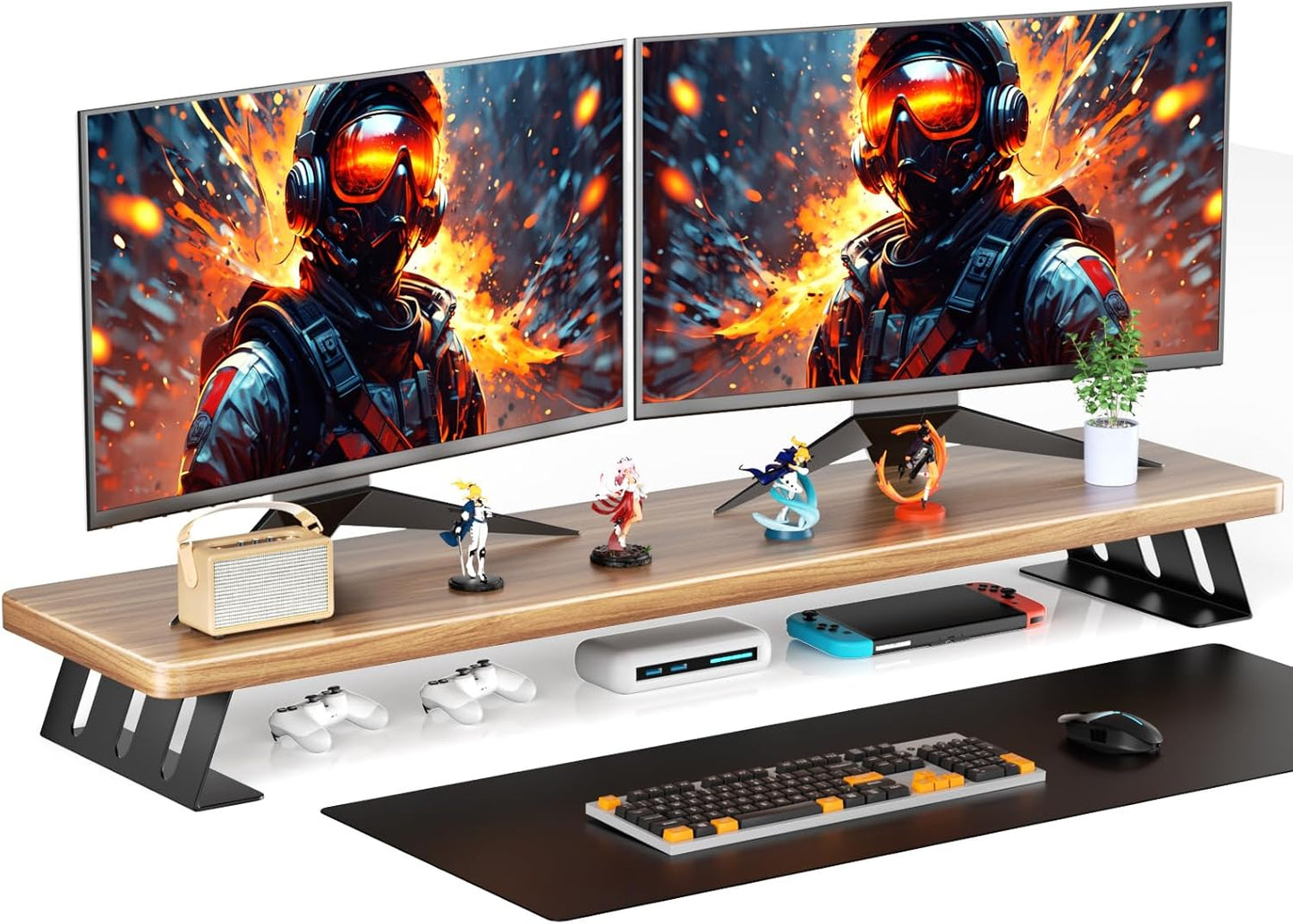 Monitor Stand Riser, 39 Inch Large Wood Monitor Stands for 2 Monitors