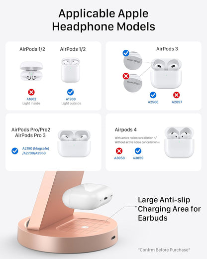 Anlmz 3 in 1 Charging Station for iPhone - Wireless Charger for Apple Products Multiple Devices - Charging Dock Stand for AirPods (for iPhone 17 16e 16 15 14 13 pro 12 11 X Max)