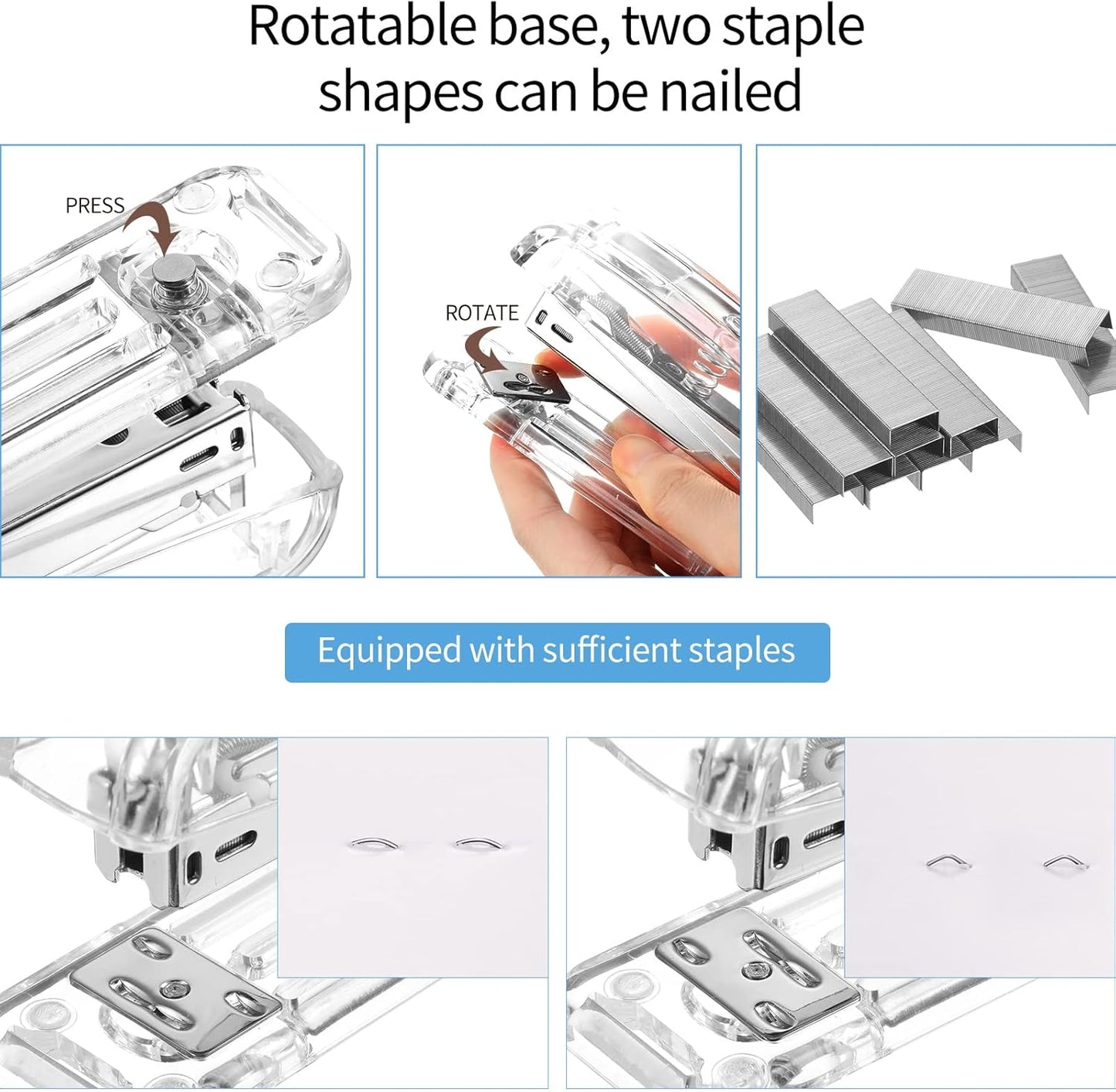Office Supplies Set Desk Accessory Kit, Acrylic Stapler Set Staple Remover, Tape Dispenser, Binder Clips, Paper Clips, Ballpoint Pen and Scissor with 1000 Pieces 26/6 Staples (Silver)