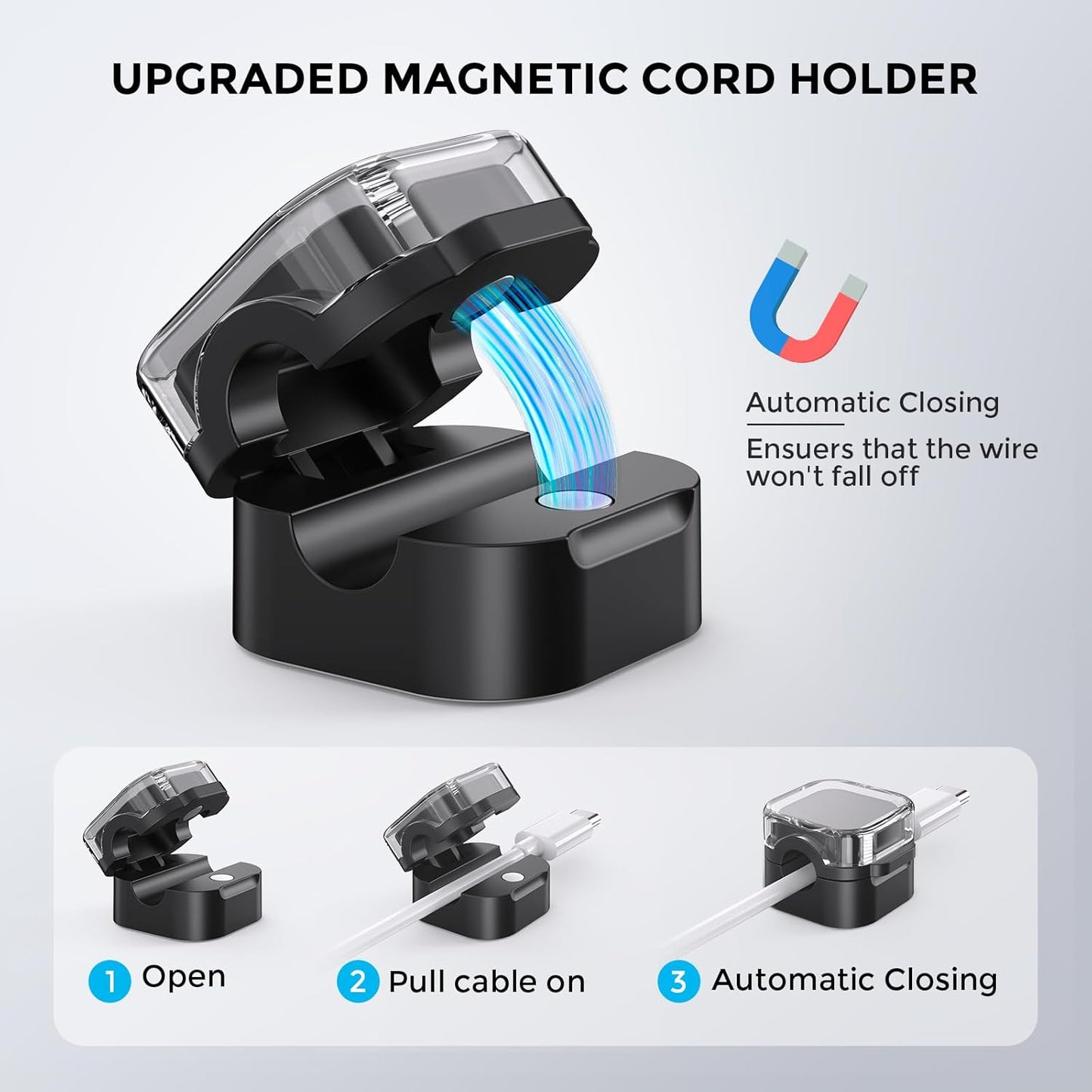 AhaStyle 6 Pack Magnetic Cable Organizer [1s Lock] Cord Holders Clips Strong Adhesive Cord Keeper [Smooth Adjustable] Hide Wire Cord Organizer for Nightstand Kitchen Car Office (Lavender)