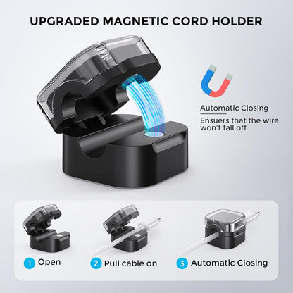 AhaStyle 6 Pack Magnetic Cable Organizer [1s Lock] Cord Holders Clips Strong Adhesive Cord Keeper [Smooth Adjustable] Hide Wire Cord Organizer for Nightstand Kitchen Car Office (Lavender)