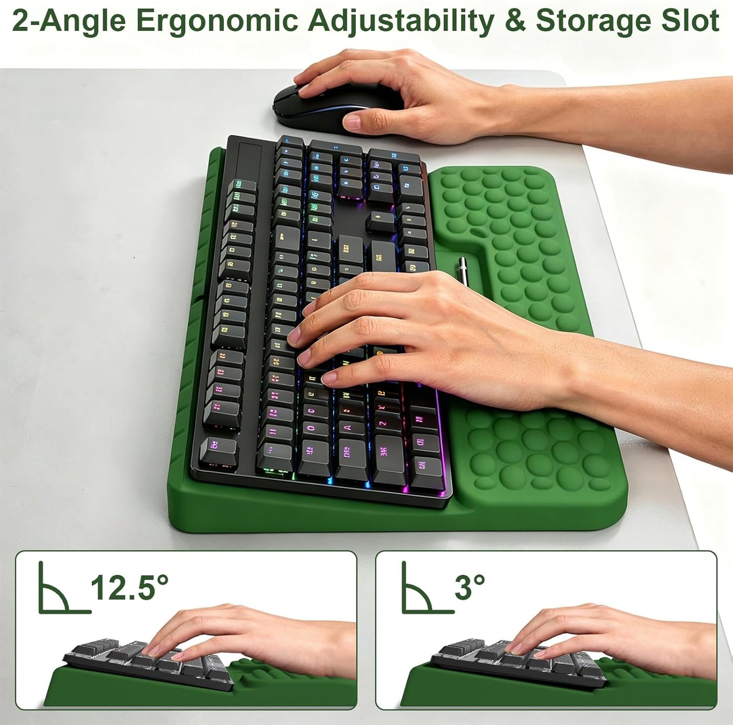Keyboard Stand with Wrist Rest, Computer Keyboard Pad with Wrist Support, Ergonomic Keyboard Riser Holder Lift Tray, Soft Memory Foam Desk Wrist Pad for Office, Home, School - Black